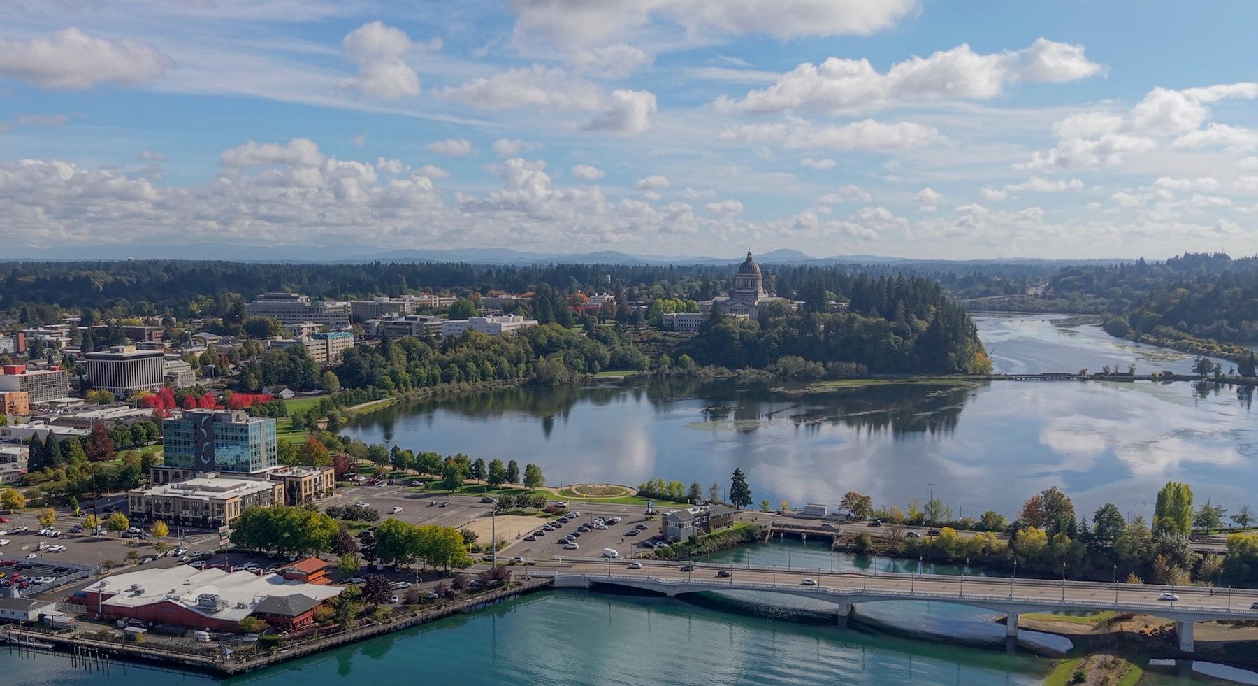 Aerial view of Olympia, Washington and the South Sound